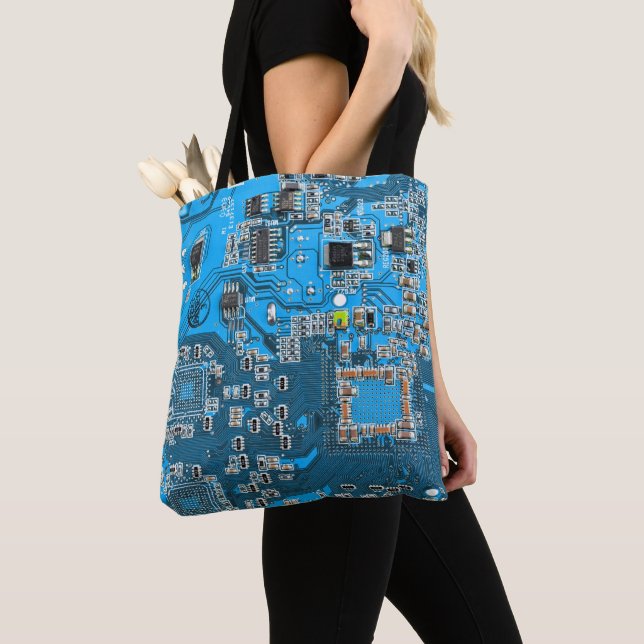 Printed Circuit Assembly PCB Blue Circuit Board Tote Bag (Close Up)