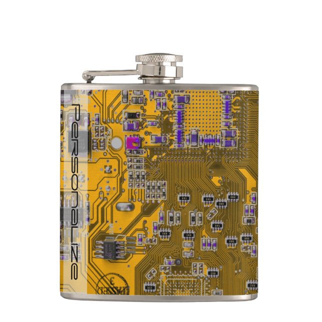 Printed Circuit Assembly PCB Circuit Board Orange Hip Flask (Front)