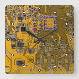 Printed Circuit Assembly PCB Circuit Board Orange Square Wall Clock