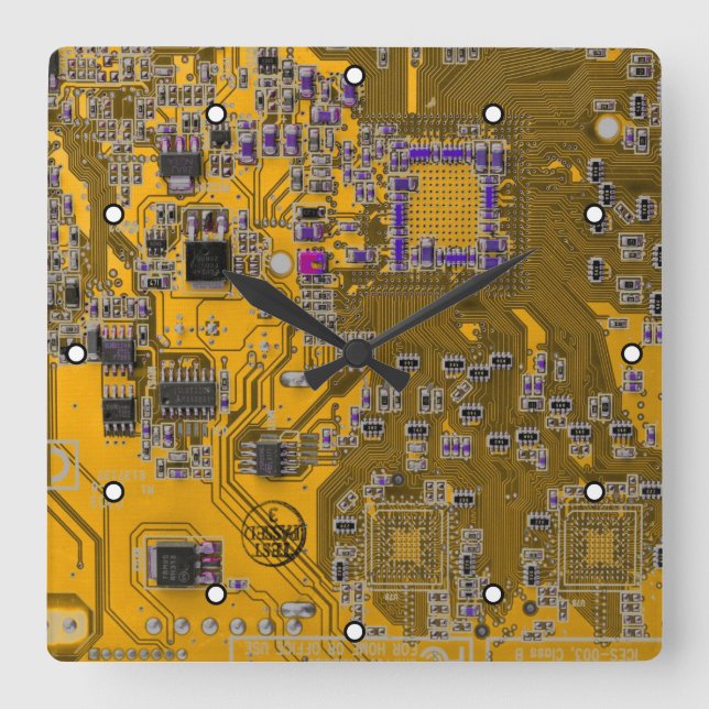 Printed Circuit Assembly PCB Circuit Board Orange Square Wall Clock (Front)
