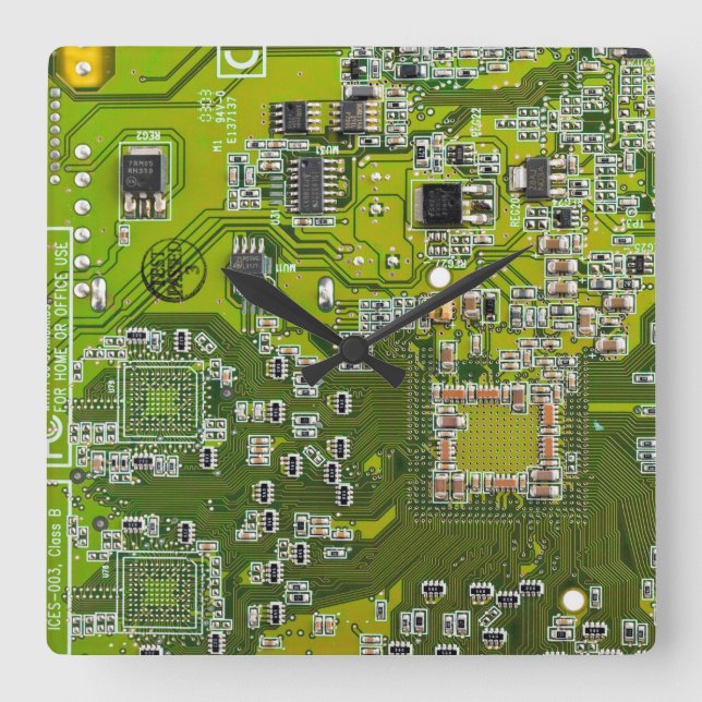 Printed Circuit Assembly PCB Green Circuit Board 2 Square Wall Clock (Front)