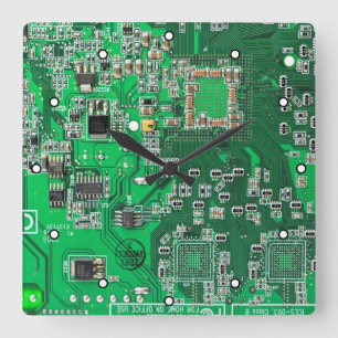Printed Circuit Assembly PCB Green Circuit Board Square Wall Clock