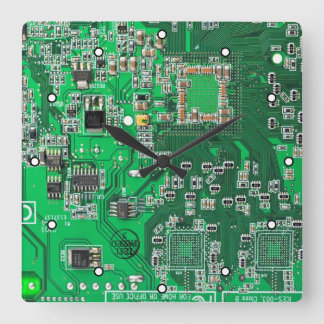 Printed Circuit Assembly PCB Green Circuit Board Square Wall Clock