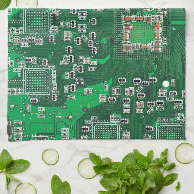 Printed Circuit Assembly PCB Green Circuit Board Tea Towel (Folded)
