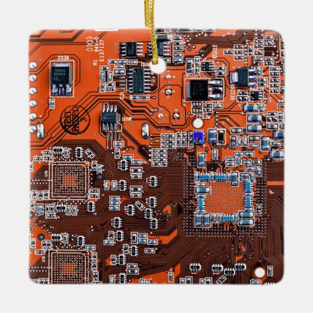 Printed Circuit Assembly PCB Orange Circuit Board Ceramic Ornament (Front)
