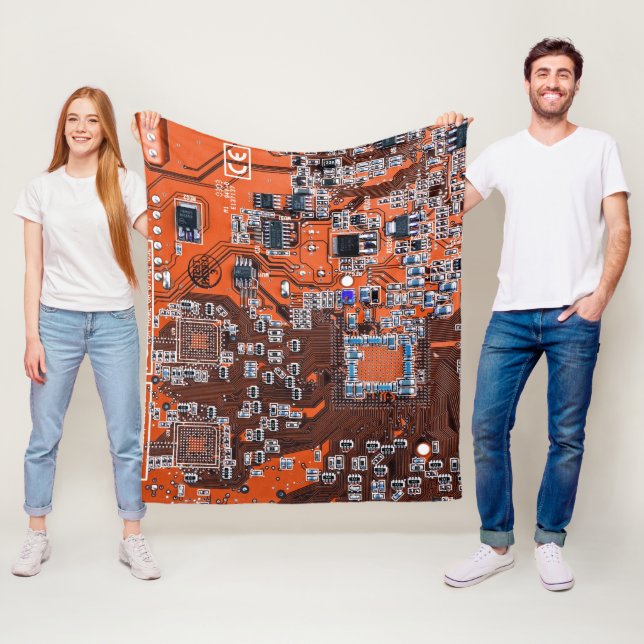 Printed Circuit Assembly PCB Orange Circuit Board Fleece Blanket (In Situ)