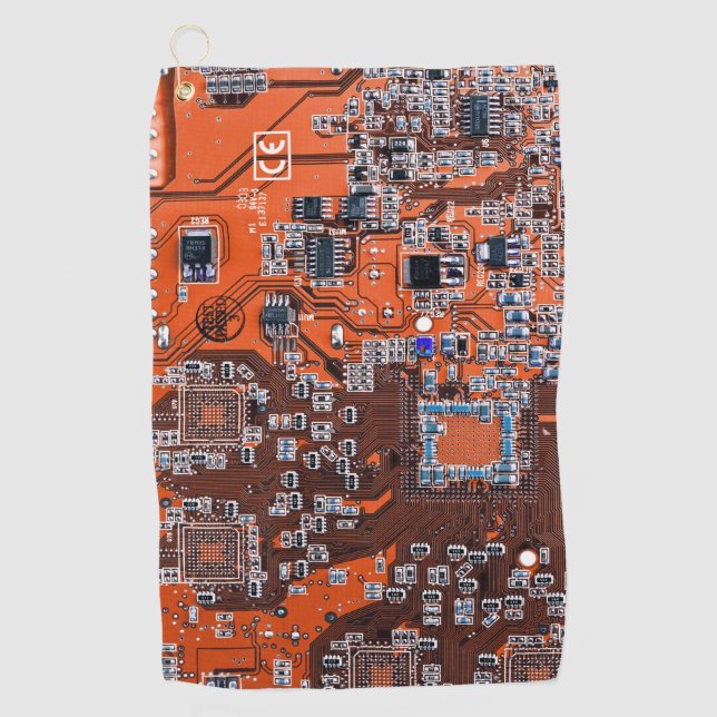 Printed Circuit Assembly PCB Orange Circuit Board Golf Towel (Front)