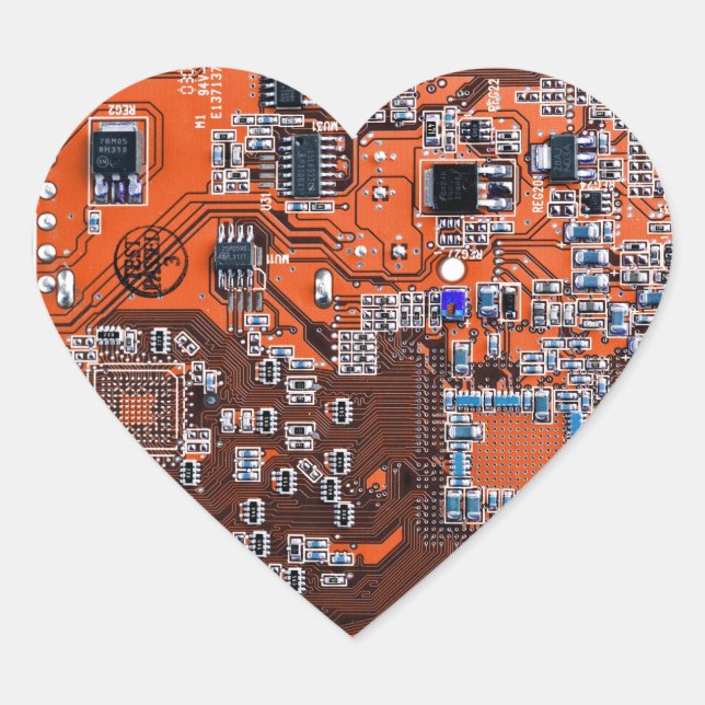 Printed Circuit Assembly PCB Orange Circuit Board Heart Sticker (Front)