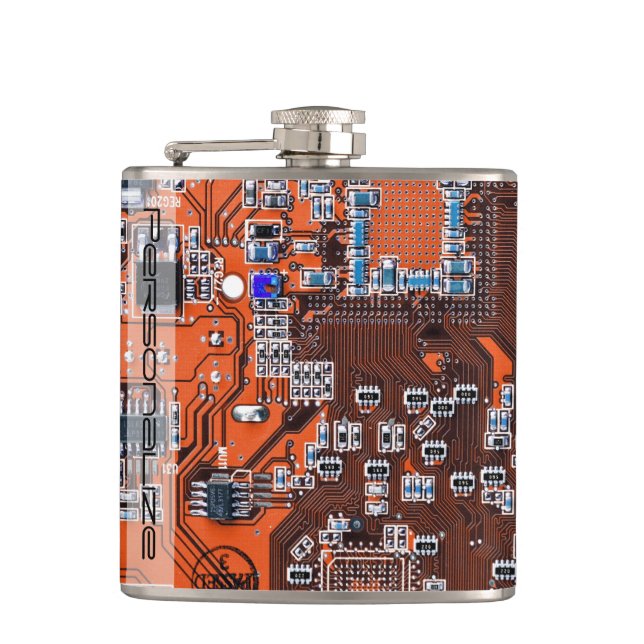Printed Circuit Assembly PCB Orange Circuit Board Hip Flask (Front)