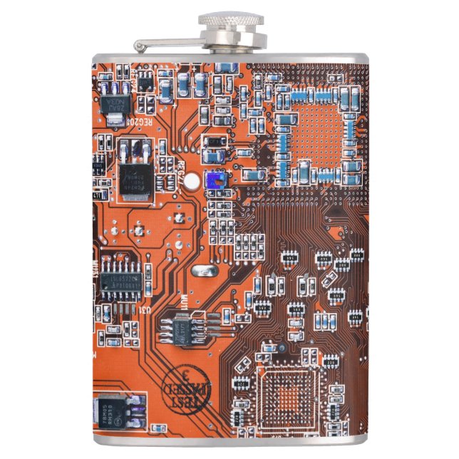 Printed Circuit Assembly PCB Orange Circuit Board Hip Flask (Front)