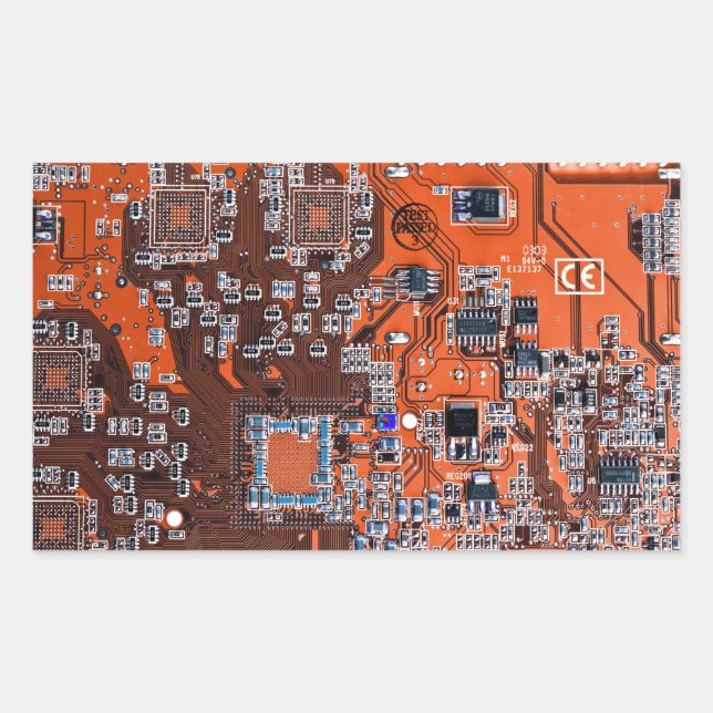 Printed Circuit Assembly PCB Orange Circuit Board Rectangular Sticker (Front)