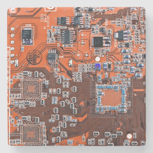 Printed Circuit Assembly PCB Orange Circuit Board Stone Coaster (Front)