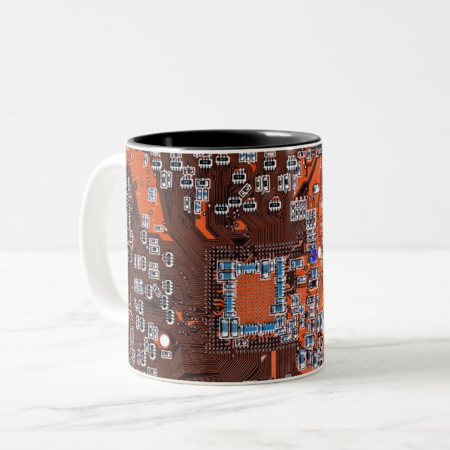 Printed Circuit Assembly PCB Orange Circuit Board Two-Tone Coffee Mug (Front Left)