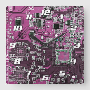 Printed Circuit Assembly PCB Purple Circuit Board Square Wall Clock