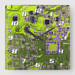 Printed Circuit Assembly PCB Yellow Circuit Board Square Wall Clock