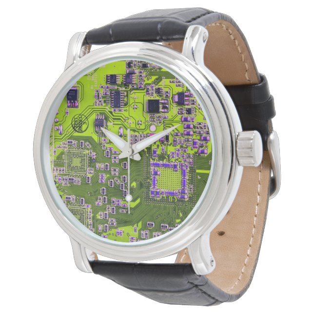 Printed Circuit Assembly PCB Yellow Circuit Board Watch (Angled)