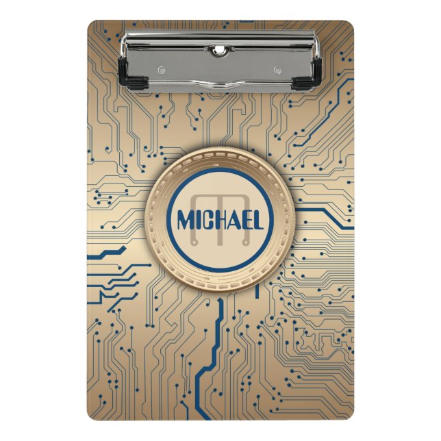 Printed Circuit Board Electronics Copper Monogram Mini Clipboard (Front)