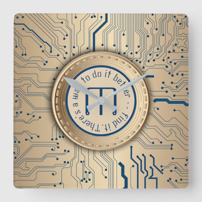 Printed Circuit Board Electronics Copper Monogram Square Wall Clock (Front)