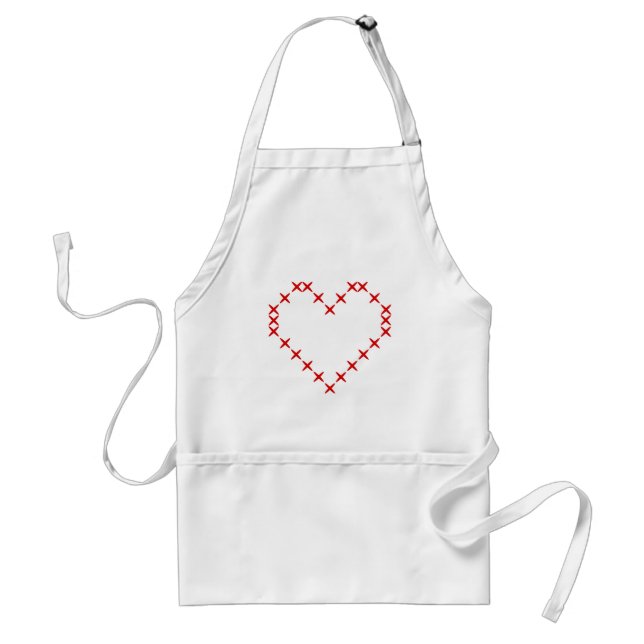 Printed cross stitch heart baking apron for women (Front)