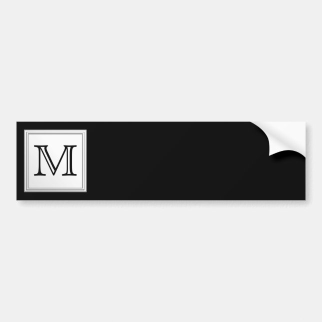 Printed Custom Monogram. Black and Pale Grey. Bumper Sticker (Front)