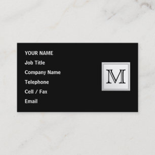 Printed Custom Monogram. Black and Pale Grey. Business Card