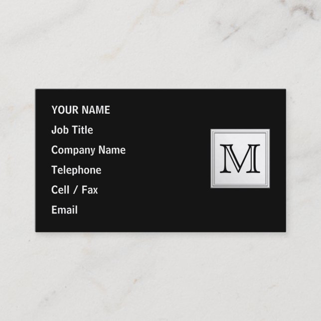 Printed Custom Monogram. Black and Pale Grey. Business Card (Front)
