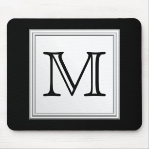 Printed Custom Monogram. Black and Pale Grey. Mouse Mat