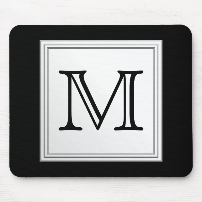 Printed Custom Monogram. Black and Pale Grey. Mouse Mat (Front)