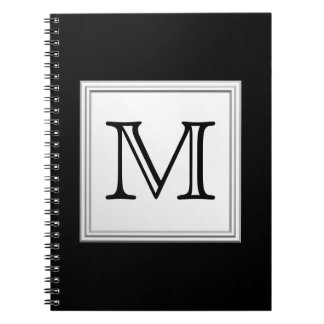 Printed Custom Monogram. Black and Pale Grey. Notebook