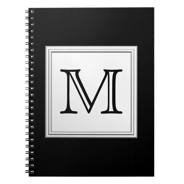 Printed Custom Monogram. Black and Pale Grey. Notebook (Front)