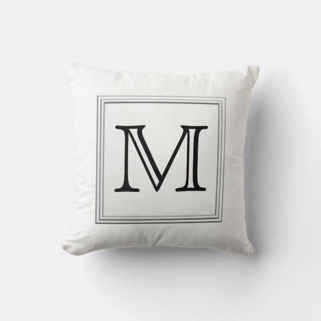 Printed Custom Monogram. Black and White. Cushion (Front)