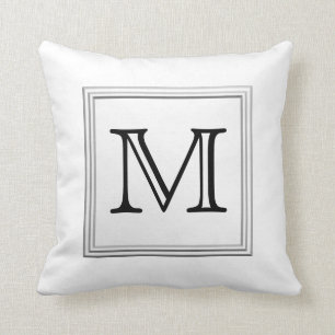 Printed Custom Monogram. Black and White. Cushion