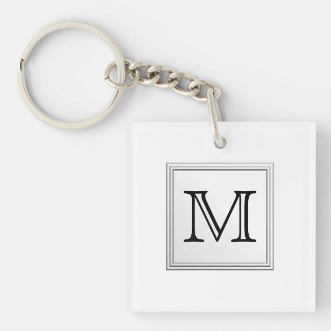 Printed Custom Monogram. Black and White. Key Ring (Front)