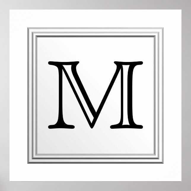 Printed Custom Monogram. Black and White. Poster (Front)