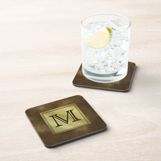 Printed Custom Monogram Image. Brown. Coaster (Right Side)