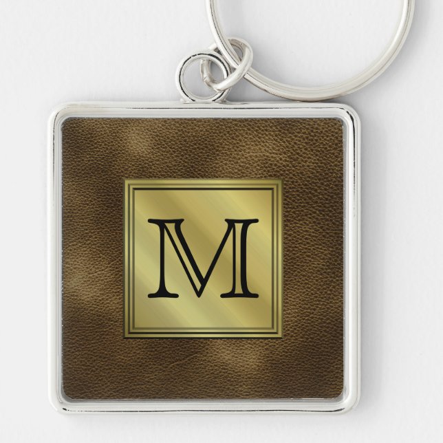 Printed Custom Monogram Image. Brown. Key Ring (Front)
