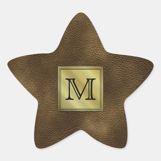 Printed Custom Monogram Image. Brown. Star Sticker (Front)