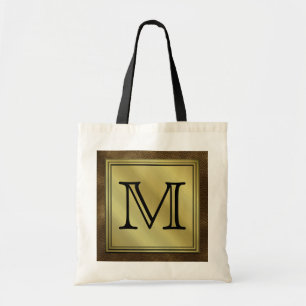 Printed Custom Monogram Image. Brown. Tote Bag