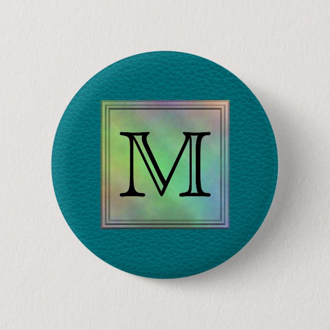Printed Custom Monogram Image on Teal Pattern. 6 Cm Round Badge (Front)