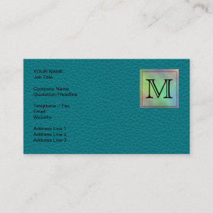 Printed Custom Monogram Image on Teal Pattern. Business Card