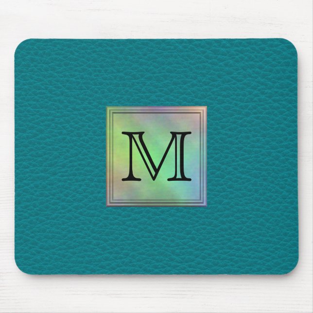 Printed Custom Monogram Image on Teal Pattern. Mouse Mat (Front)