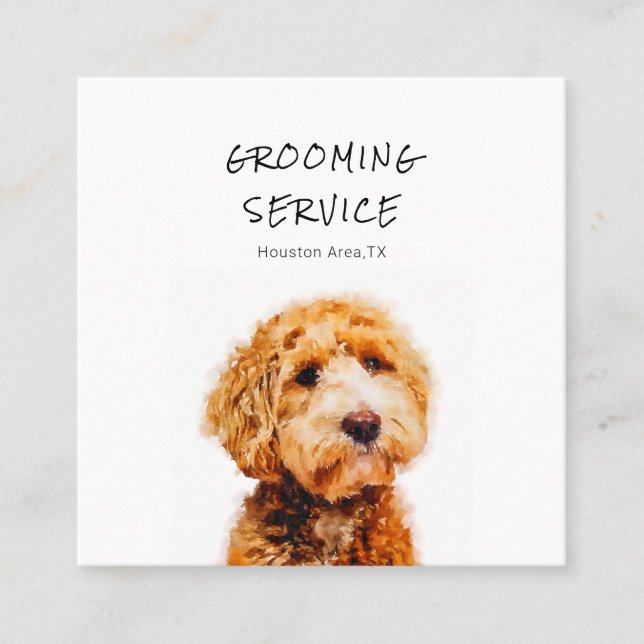 Printed Cute Poodle Dog Pattern Grooming Square Business Card (Front)