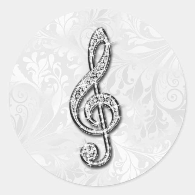 Printed Diamond Music Note Floral Damask Classic Round Sticker (Front)