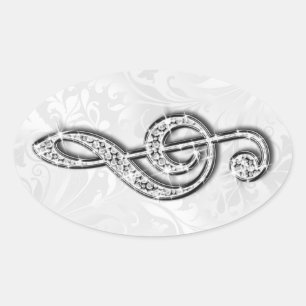 Printed Diamond Music Note Floral Damask Oval Sticker