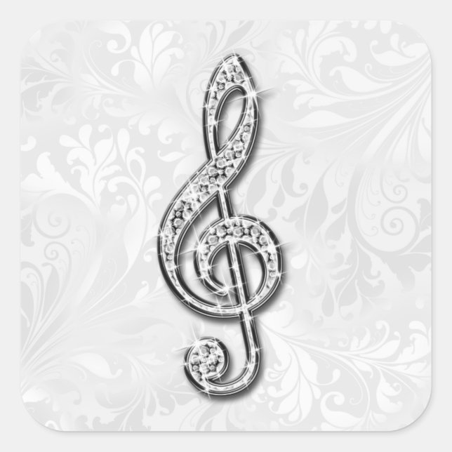 Printed Diamond Music Note Floral Damask Square Sticker (Front)