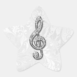 Printed Diamond Music Note Floral Damask Star Sticker