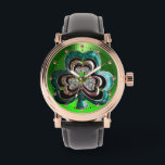 PRINTED EMERALD GREEN SHAMROCK JEWEL WITH GEMS WATCH<br><div class="desc">Elegant green Shamrock jewel with gems for St.Paddy's Day,  .Digital graphic elaboration by Bulgan Lumini .</div>