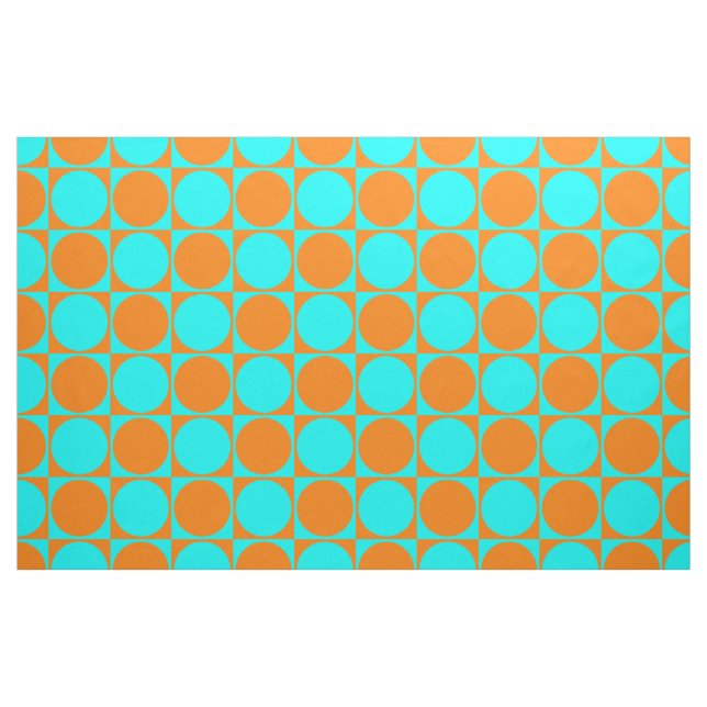 Printed Fabric, Blue&Orange Squares&Circles Fabric (Fat Quarter)