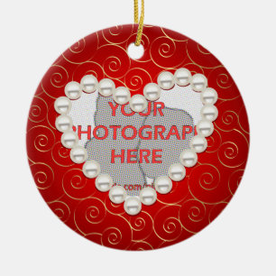 Printed Faux pearl red and gold anniversary Ceramic Tree Decoration