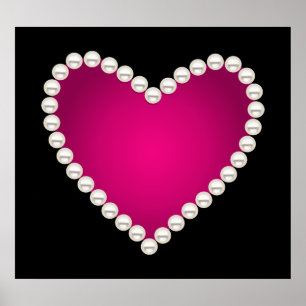 Printed faux pearls and pink heart poster